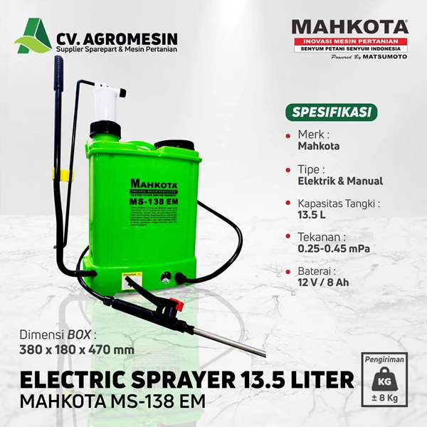 Alat Semprot Pertanian Serbaguna Knapsack Sprayer Elektrik Manual Mahkota MS138 EM