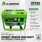 Genset Bensin Generator Set 1000 Watt RYU RG1500-1 Tanpa Accu 1
