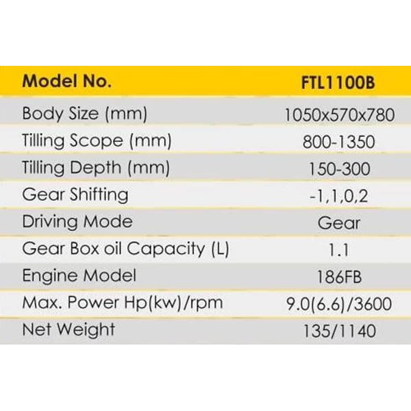 FTL 1100 B Firman Tiller Cultivator