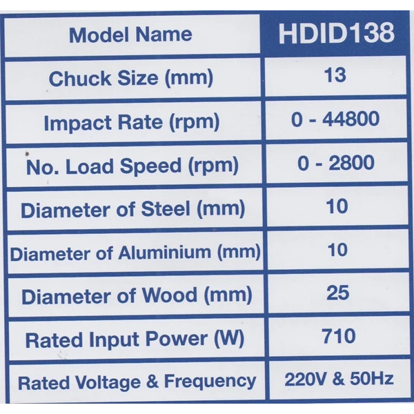 Mesin Bor Tangan Impact Drill HDID138