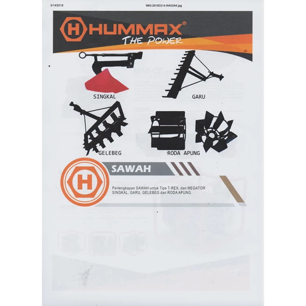 Cultivator Hummax T-Rex untuk kebun dan sawah MULTIFUNGSI 7.5HP / 3600RPM
