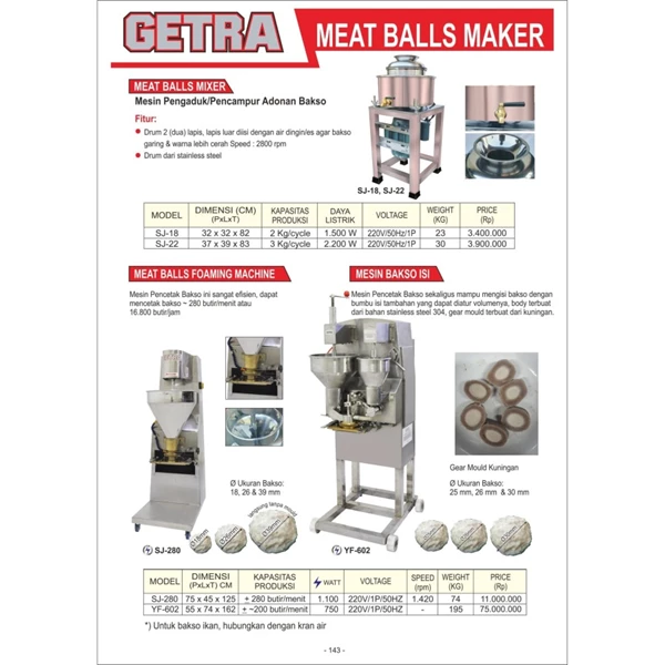 Mesin Cetak Bakso / Meat Ball Foaming Getra SJ 280