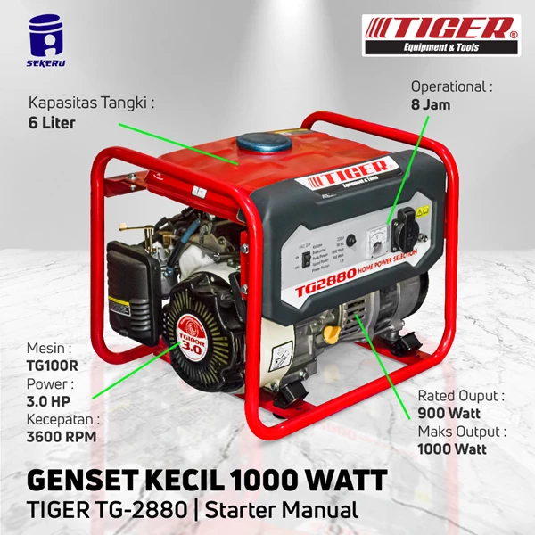 Genset 1000 Watt Kecil Bensin Tiger TG2880