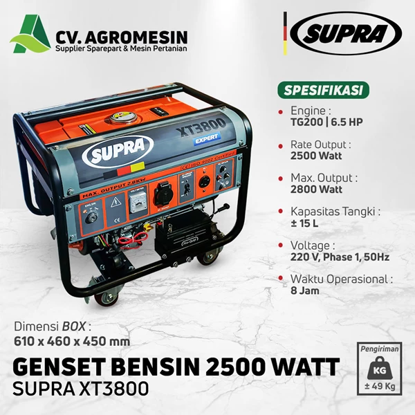 Genset Bensin Supra XT3800 6.5HP 2500Watt