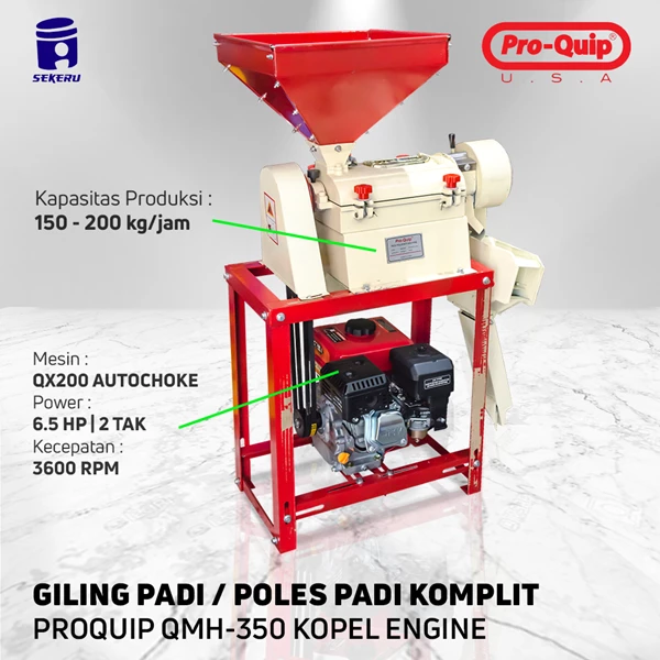 Mesin Giling Padi Rice Polisher PROQUIP QMH350 komplit mesin QX200 AC