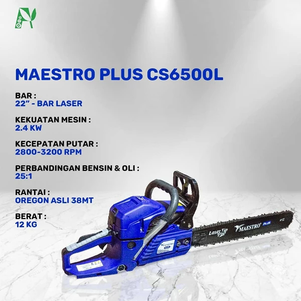 Gergaji Mesin Chainsaw Maestro CS6500L dengan Bar Laser 22 inci (55cm)