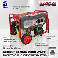 Genset 2800 Watt Bensin Tiger TG4880 E Starter elektrik